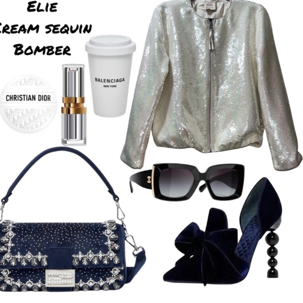 Elie Cream Sequin Bomber